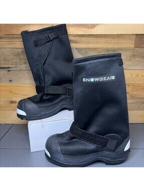 SnowGear Overboots Men Size 11 Black Fleece Lined Winter Studded Ice Cleat Boots